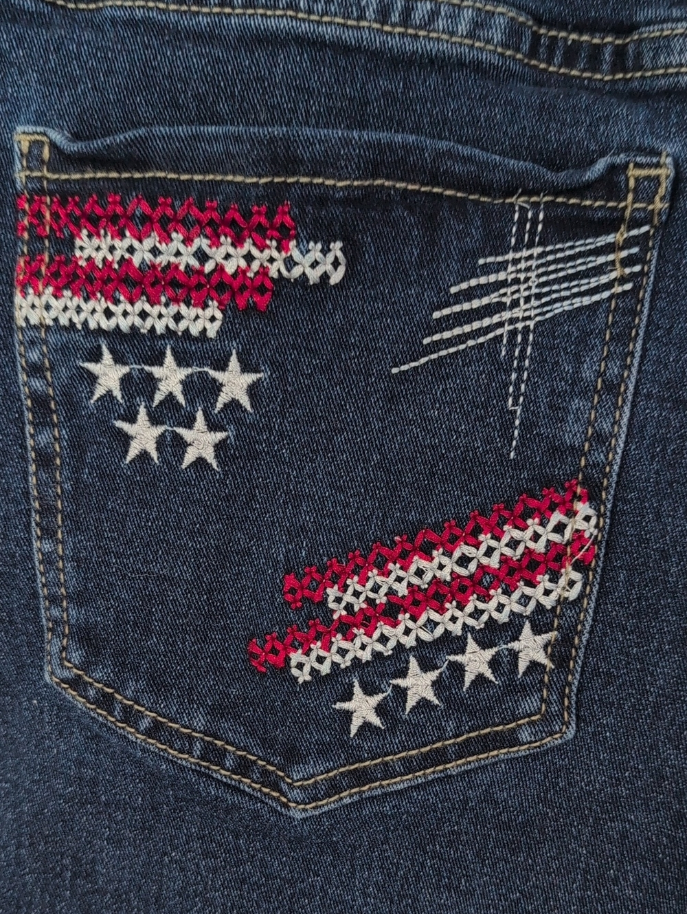 Denim Jean Frayed Hem Shorts Sz 10 Tummy Control Stars & Stripes Royalty For Me - Picture 5 of 12